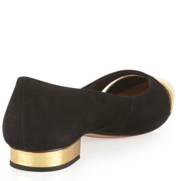 SCHUTZ Gold Cap Toe Suede Leather Heel Ballet Flat - Picture 3 of 7